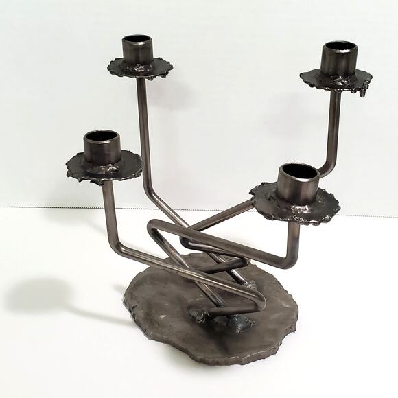 Vintage Signed Val Barbera Brutalist Metal Candelabra 5 Arm Candle Holder - Picture 1 of 16